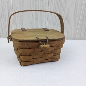 LONGABERGER Kiddie Purse Mini Purse Basket Tea Woven Vintage Leather No liner.